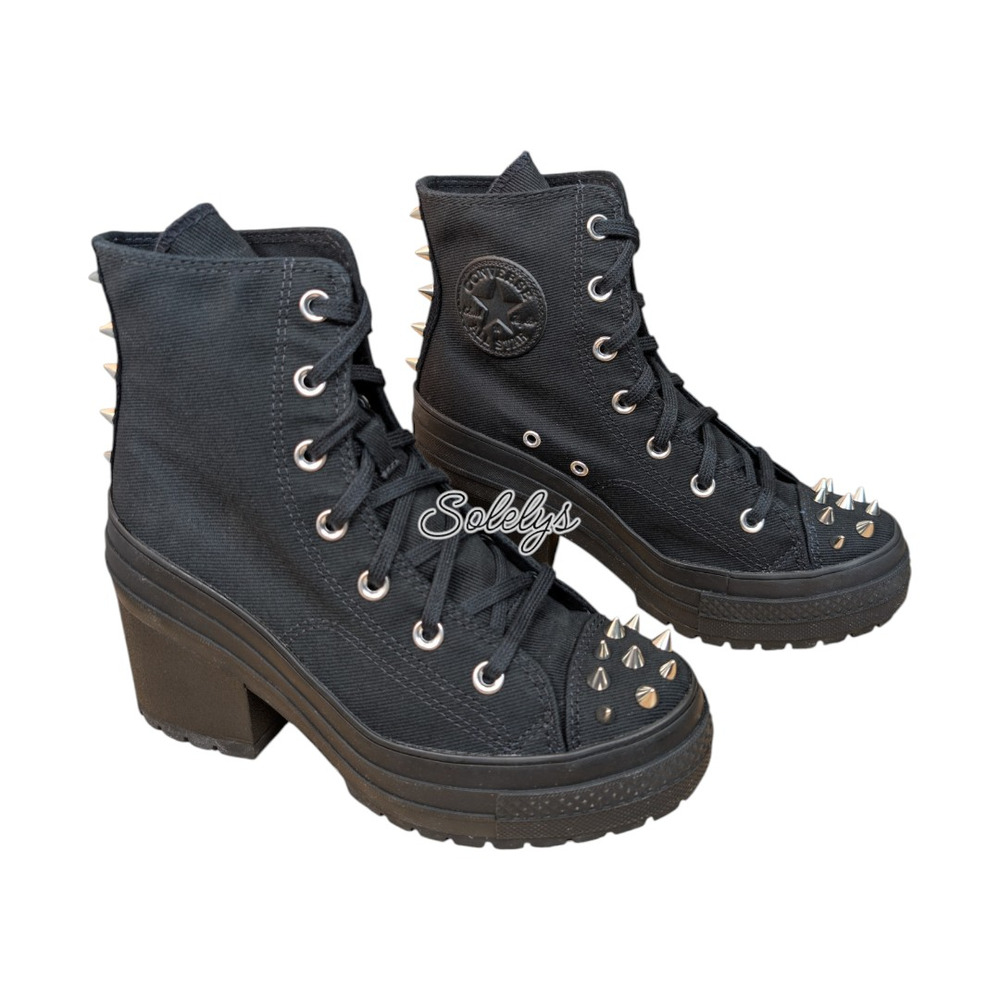 Converse Chuck 70 De Luxe Heel Black Studded Platform Sneaker Boot Womens 7.5